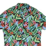 Mens Black Tropical Floral Cotton Blend Short Sleeve Shirt L Vacation Beach