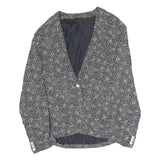 Womens Black & White Floral Jacket L Polyester Button Closure Classic Fit