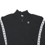 ADIDAS Womens Black & White Cotton Blend 1/4 Zip Sweatshirt UK 12 Logo Tape
