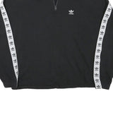 ADIDAS Womens Black & White Cotton Blend 1/4 Zip Sweatshirt UK 12 Logo Tape