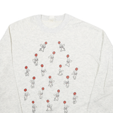 Womens Light Grey Sweatshirt Bunny Balloon Graphic Crew Neck M Casual Cotton
