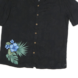 LA CABANA Mens Black & Blue Floral Cotton Shirt M Tropical Print Relaxed Fit