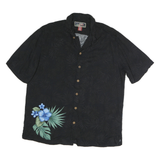 LA CABANA Mens Black & Blue Floral Cotton Shirt M Tropical Print Relaxed Fit