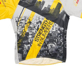 SUGOI Mens Yellow Grey Graphic Cycling T-Shirt L Short Sleeve Crew Neck Conquer