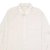 Mens White Plain Synthetic Shirt L Long Sleeve Button Closure Relaxed Fit