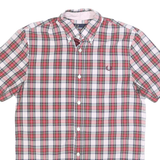 FRED PERRY Mens Red & White Plaid Shirt S Button Down Short Sleeve Casual
