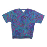 ALFRED DUNNER Womens Blue Printed Short Sleeve Round Neck Top M Relaxed Fit