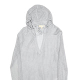 MICHAEL KORS Womens Grey Hoodie Long Sleeve V-Neck Mesh Top S Lightweight