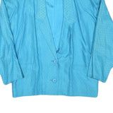Womens Blue Textured Button Jacket L Polyester Blend Classic Relaxed Fit