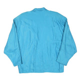 Womens Blue Textured Button Jacket L Polyester Blend Classic Relaxed Fit