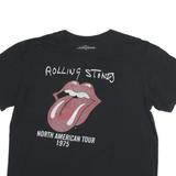 ROLLING STONES Mens Black North American Tour 1975 Graphic T-Shirt L Short