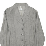 VITAMIN Mens Grey Linen Blend Jacket S Button Plain Lightweight Stylish Vintage