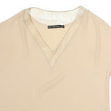 ZARA Womens Beige Lace Trim Top Short Sleeve V-Neck S Lightweight