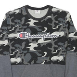 CHAMPION Mens Black & Grey Camouflage Logo Crew Neck S Cotton Blend Sweatshirt