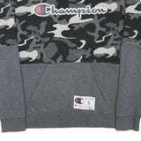 CHAMPION Mens Black & Grey Camouflage Logo Crew Neck S Cotton Blend Sweatshirt