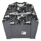 CHAMPION Mens Black & Grey Camouflage Logo Crew Neck S Cotton Blend Sweatshirt