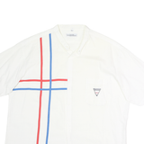 Mens White Cotton Shirt XL Red & Blue Stripe Chest Pocket Button Collar Casual