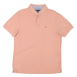 TOMMY HILFIGER Mens Peach Pink Polo Shirt L Cotton Blend Short Sleeve Basic