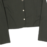 Womens Black Green Jacket L Cotton Blend Button Check Crop Top Retro