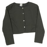 Womens Black Green Jacket L Cotton Blend Button Check Crop Top Retro
