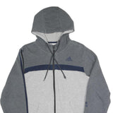ADIDAS Mens Grey & Navy Full Zip Hoodie S Casual Sports Sweatshirt