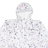 CHAMPION Womens White & Black Graphic Print Hooded Nylon Jacket M Zip Patterned