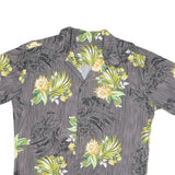 Mens Grey & Yellow Floral Pattern Polyester Blend Shirt M Casual Short Sleeve