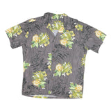 Mens Grey & Yellow Floral Pattern Polyester Blend Shirt M Casual Short Sleeve