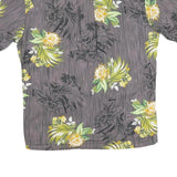 Mens Grey & Yellow Floral Pattern Polyester Blend Shirt M Casual Short Sleeve