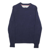 TOMMY HILFIGER Womens Blue Plain Wool Blend Jumper Crew Neck Tight Knit M