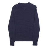 TOMMY HILFIGER Womens Blue Plain Wool Blend Jumper Crew Neck Tight Knit M