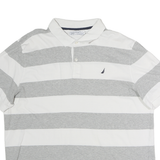 NAUTICA Mens White & Grey Striped Short Sleeve Polo Shirt 2XL Cotton Casual