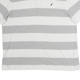 NAUTICA Mens White & Grey Striped Short Sleeve Polo Shirt 2XL Cotton Casual