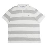 NAUTICA Mens White & Grey Striped Short Sleeve Polo Shirt 2XL Cotton Casual