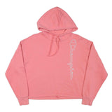 CHAMPION Womens Pink Cotton Blend Pullover Hoodie L Cropped Drawstring