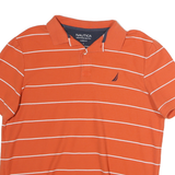NAUTICA Mens Orange & White Striped Short Sleeve Polo Shirt L Classic Fit