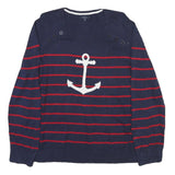 NAUTICA Womens Navy Blue & Red Anchor Patterned Jumper Crew Neck Basic Knit XL