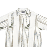 PURIYTAN Mens White & Beige Tropical Leaf Print Shirt L Relaxed Fit Semi Casual