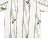 PURIYTAN Mens White & Beige Tropical Leaf Print Shirt L Relaxed Fit Semi Casual