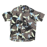 FALLS CREEK Mens Brown & Black Floral Rayon Shirt M Tropical Pattern Casual
