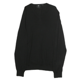 CALVIN KLEIN Mens Black Plain Pullover V-Neck Basic Knit L Cotton Jumper