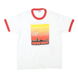 HANES Mens White & Red Stanford Great Race Ringer T-Shirt L Short Sleeve Crew