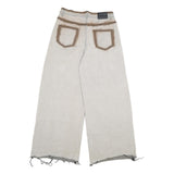 DDNPHHWENG Womens Jeans Beige Relaxed Wide-Leg Denim W30 L31 Frayed Hem Zip