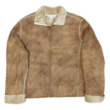 DRAPER'S & DAMON'S Womens Brown Faux Shearling Zip Jacket L Polyester Blend