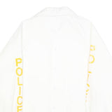 HARTWELL Mens White Button Front Jacket S Polyester Police Printed Sleeves