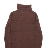 Womens Brown Plain Roll Neck Basic Knit Jumper XS Soft Warm Fitted Style