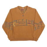 Womens Brown Patterned Long Sleeve Cotton Blend Polo Shirt M Casual Artistic