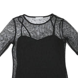 MINT BERRY Womens Black Sheer Mesh Polka Dot Cropped Top Short Sleeve Round Neck