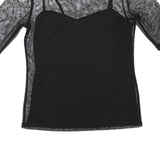 MINT BERRY Womens Black Sheer Mesh Polka Dot Cropped Top Short Sleeve Round Neck
