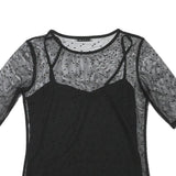 MINT BERRY Womens Black Sheer Mesh Polka Dot Cropped Top Short Sleeve Round Neck